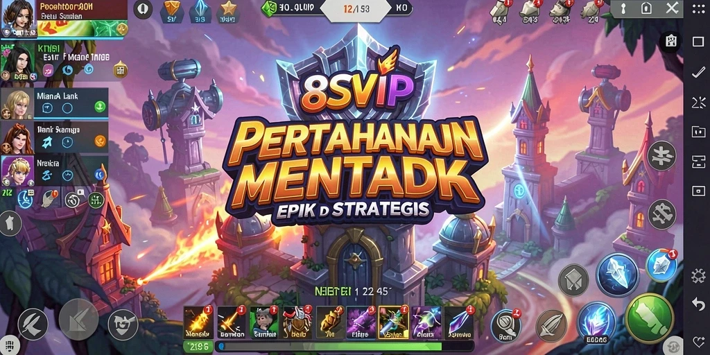 Screenshot gameplay 8SVIP yang menampilkan menara dan musuh.