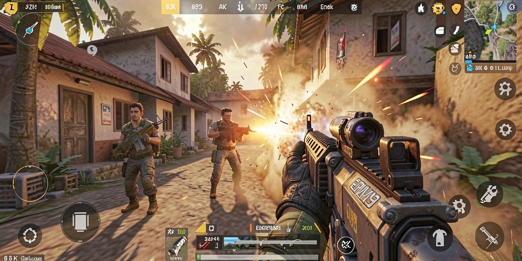 Tangkapan layar gameplay 8ZK yang menegangkan dan penuh aksi.