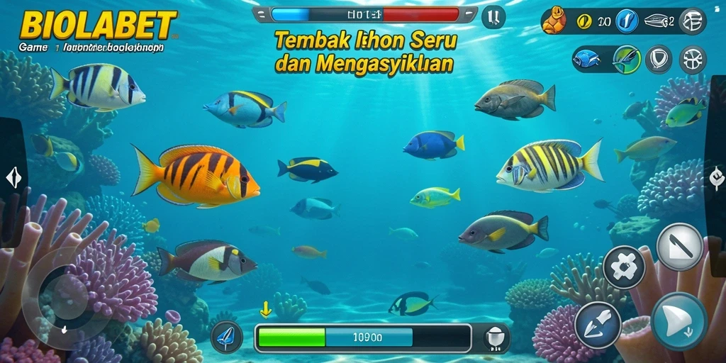 Screenshot utama BIOLABET menampilkan gameplay seru Tembak Ikan.