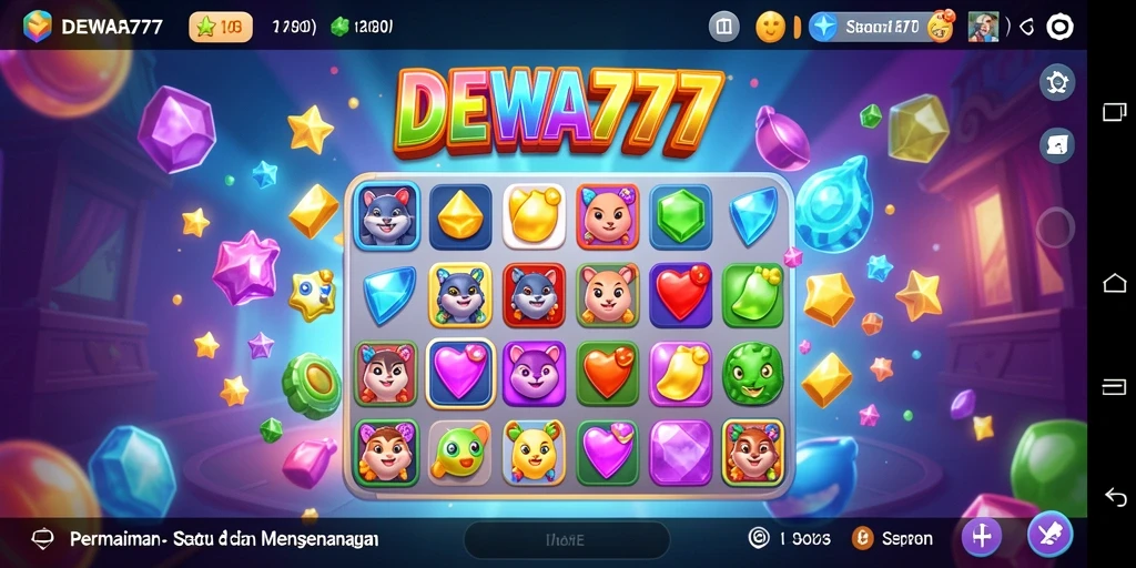 Tangkapan layar DEWA777 menunjukkan gameplay Match-3 yang seru.