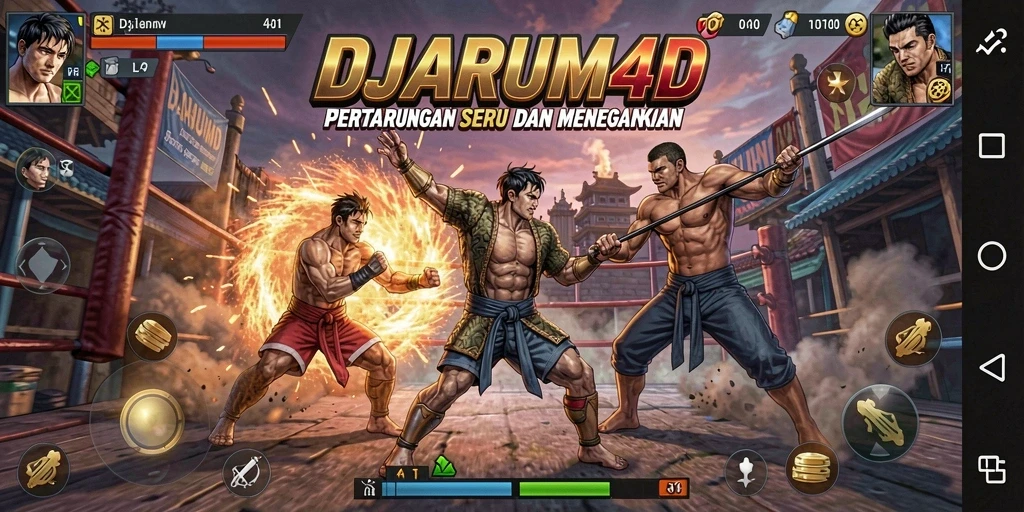 Screenshot gameplay DJARUM4D dengan aksi pertarungan yang intens.