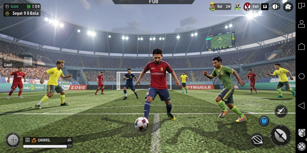 Tampilan gameplay F08 yang menampilkan aksi seru di lapangan sepak bola.