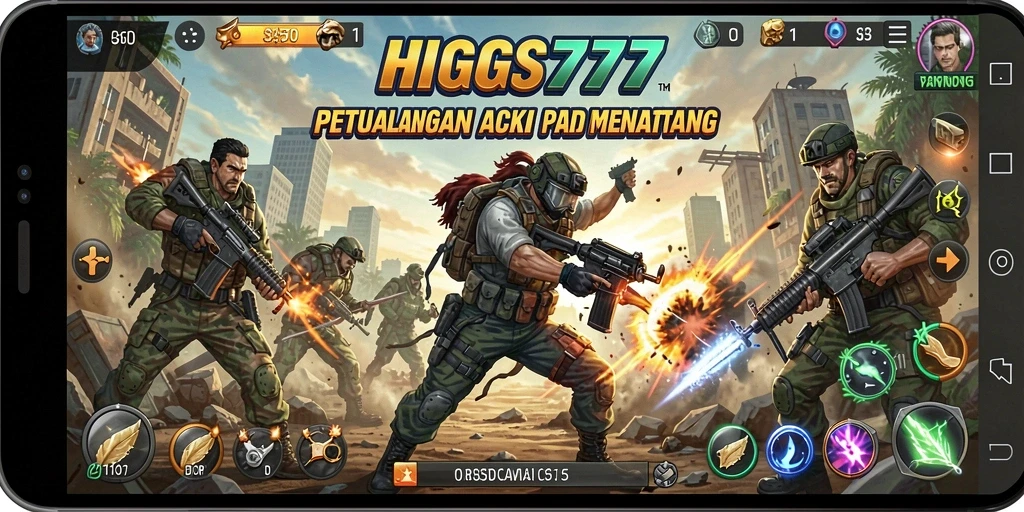 Screenshot menampilkan aksi mendebarkan di dunia HIGGS777.