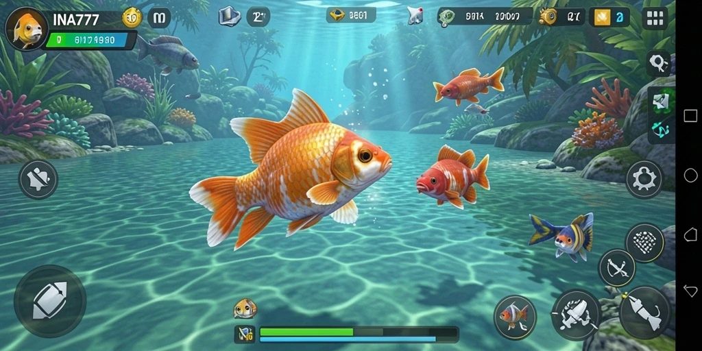 Screenshot gameplay INA777 yang menampilkan serunya memancing.