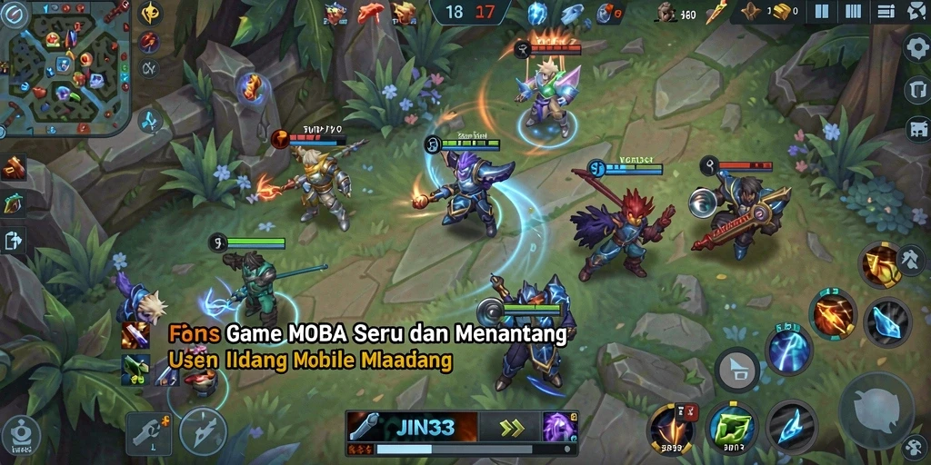 Tangkapan layar gameplay seru dari JIN33 dalam aksi MOBA.