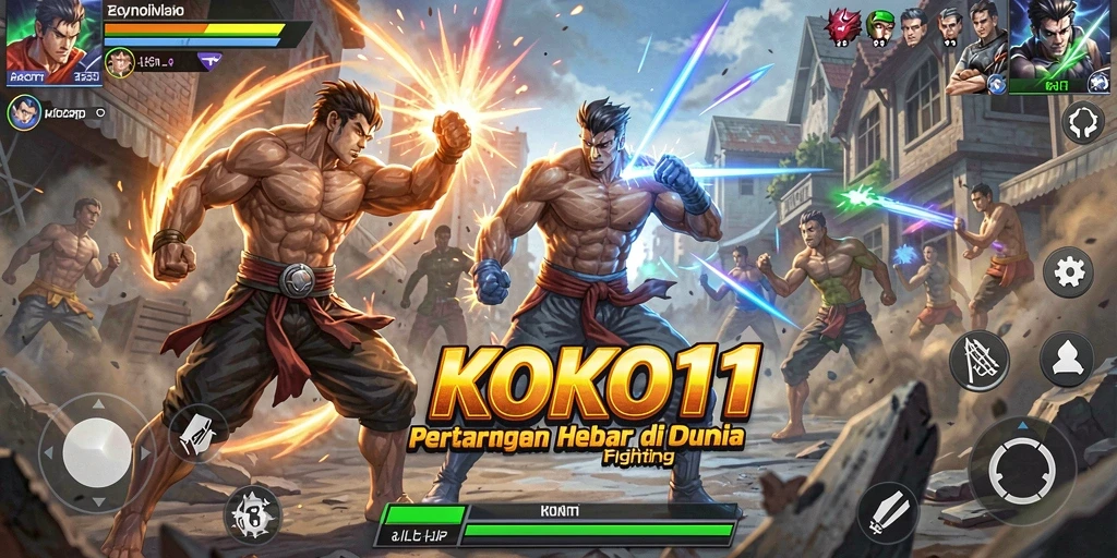 Screenshot KOKO11 menampilkan pertarungan intens antara karakter-karakter unik.