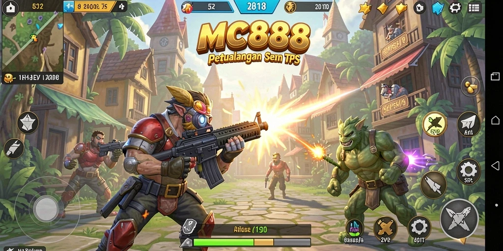 Tangkapan layar gameplay MC888 dengan aksi tembak-menembak seru.