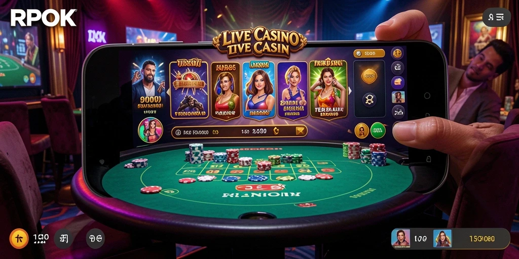 Tampilan gameplay RPOK Live Casino dengan dealer langsung dan interaktif.