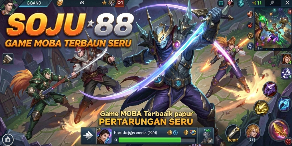 Tangkapan layar menampilkan aksi seru dalam permainan MOBA SOJU88.