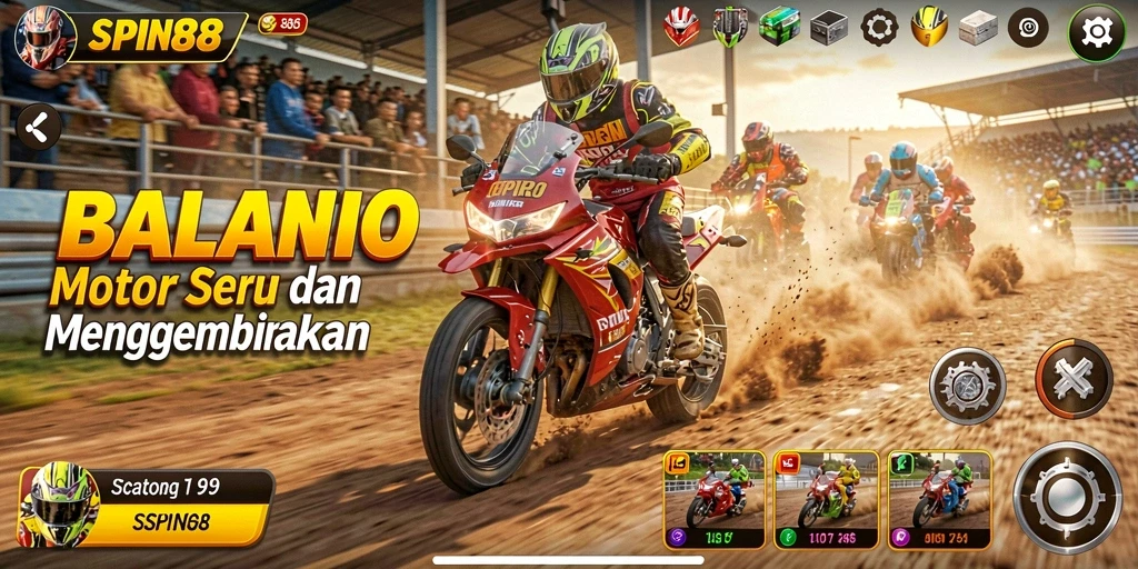 Screenshot gameplay SPIN88 menampilkan balapan motor yang mendebarkan.