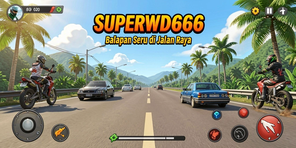 Gameplay balapan seru di SUPERWD666 dengan berbagai lintasan menantang.