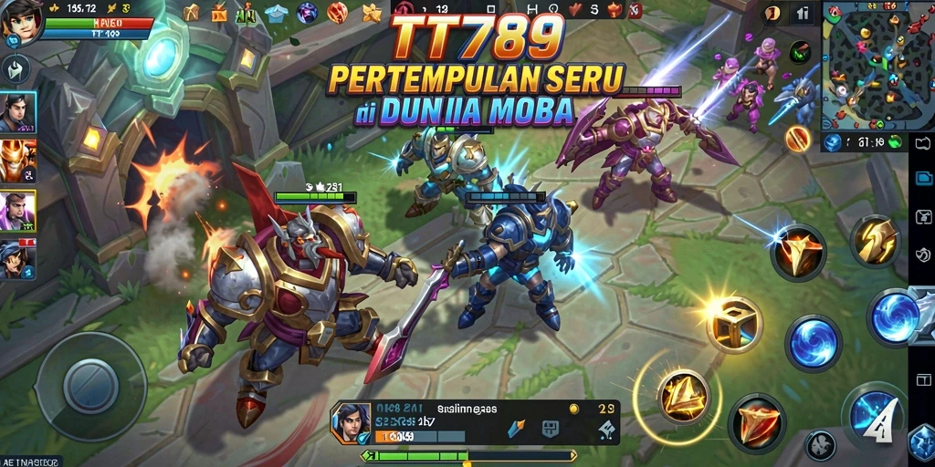 Tangkapan layar dari gameplay intens TT789 di arena MOBA.