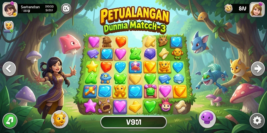 Tampilan permainan Match-3 V87 yang penuh warna dan menarik.
